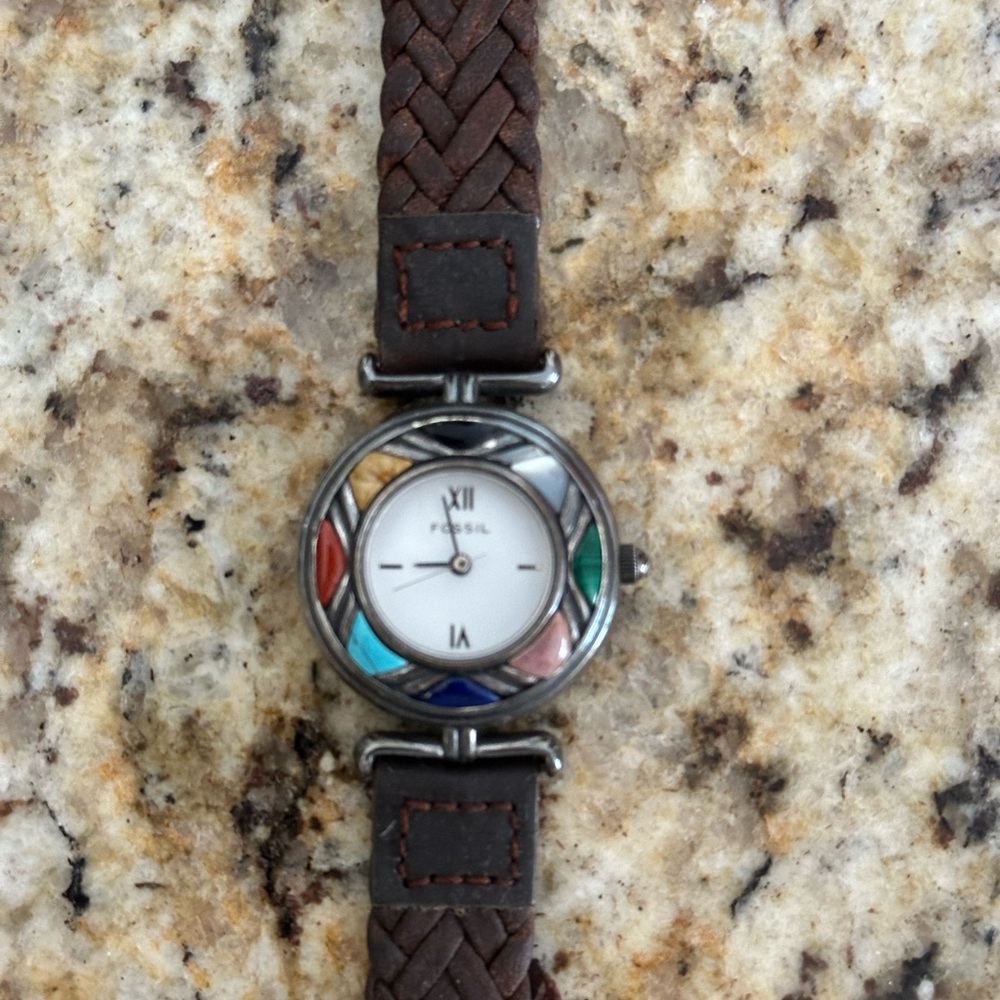 NEW SOUTHWESTERN Fossil Watch Inlaid w/Malachite Turquoise Jasper Onyx Lapis.